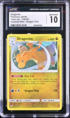 CGC GEM 10 Pokémon TCG Dragonite - Team Up 119/181 Cosmos Holo + Collector Tin
