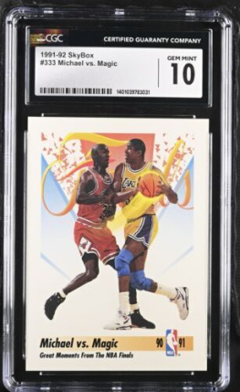 GEM MINT 10 - 1991 SkyBox Michael Jordan vs. Magic Johnson #333