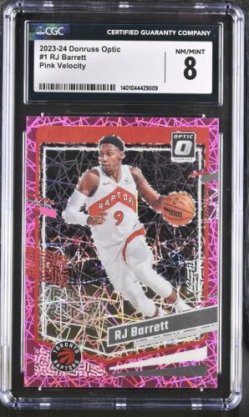 Graded 2023 Optic RJ Barrett #1 Pink Velocity 75 /79 CGC 8