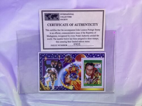 The Beatles John Lennon Stamp Mint Gift Collectible Artwork w/ COA - 0931